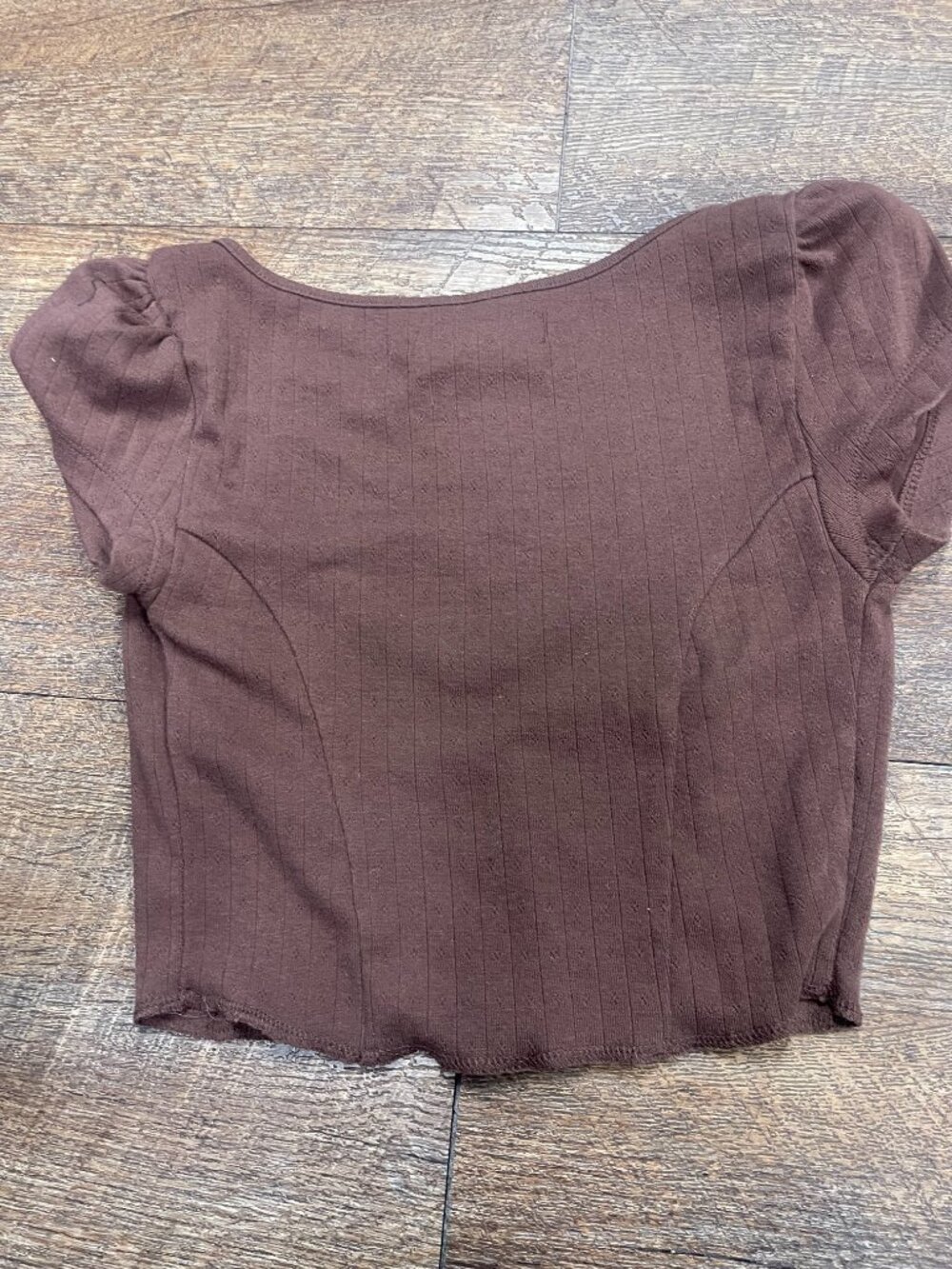 Urban Outfitters Chocolate Brown Puff Sleeve Coquette Crop Top XS - Picture 8 of 9